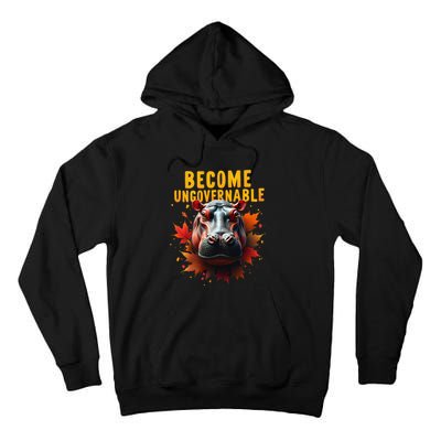 Become Ungovernable Funny Baby Hippo Moo Deng Funny Groovy Tall Hoodie