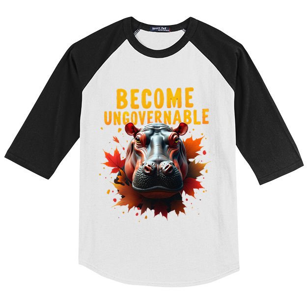 Become Ungovernable Funny Baby Hippo Moo Deng Funny Groovy Kids Colorblock Raglan Jersey