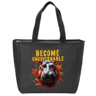 Become Ungovernable Funny Baby Hippo Moo Deng Funny Groovy Zip Tote Bag