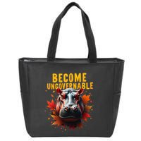Become Ungovernable Funny Baby Hippo Moo Deng Funny Groovy Zip Tote Bag