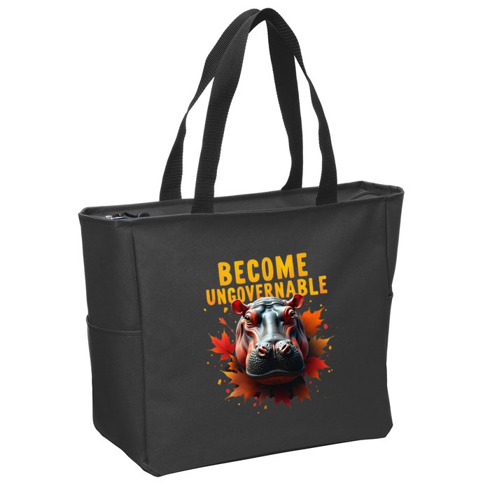 Become Ungovernable Funny Baby Hippo Moo Deng Funny Groovy Zip Tote Bag