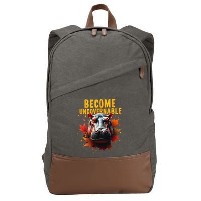 Become Ungovernable Funny Baby Hippo Moo Deng Funny Groovy Cotton Canvas Backpack