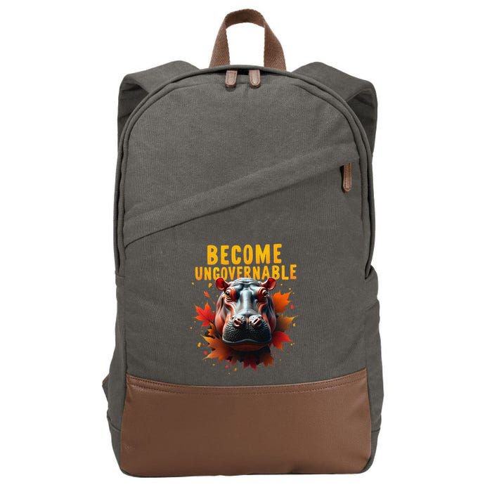 Become Ungovernable Funny Baby Hippo Moo Deng Funny Groovy Cotton Canvas Backpack