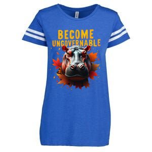 Become Ungovernable Funny Baby Hippo Moo Deng Funny Groovy Enza Ladies Jersey Football T-Shirt