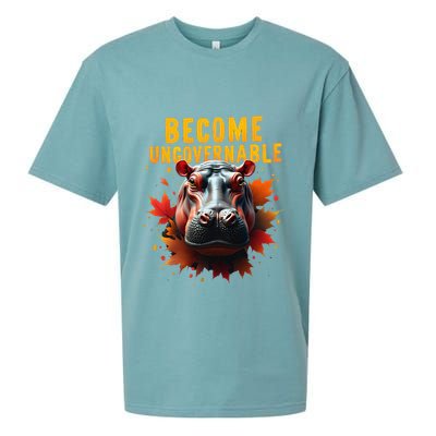Become Ungovernable Funny Baby Hippo Moo Deng Funny Groovy Sueded Cloud Jersey T-Shirt