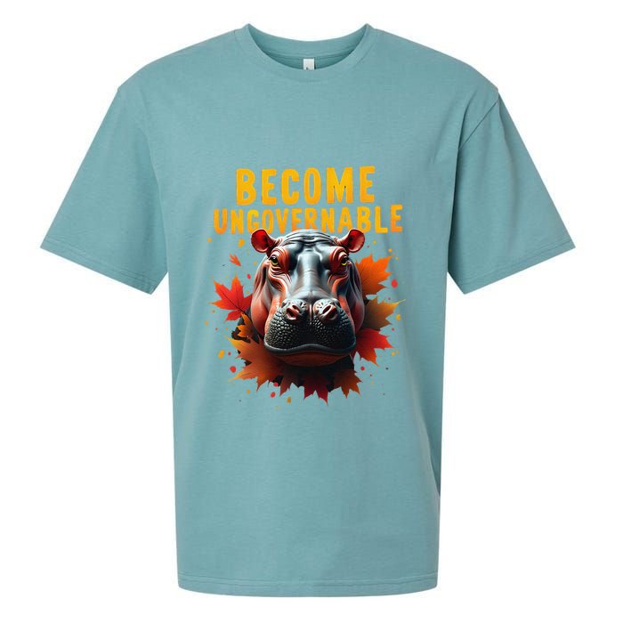 Become Ungovernable Funny Baby Hippo Moo Deng Funny Groovy Sueded Cloud Jersey T-Shirt
