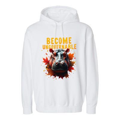 Become Ungovernable Funny Baby Hippo Moo Deng Funny Groovy Garment-Dyed Fleece Hoodie