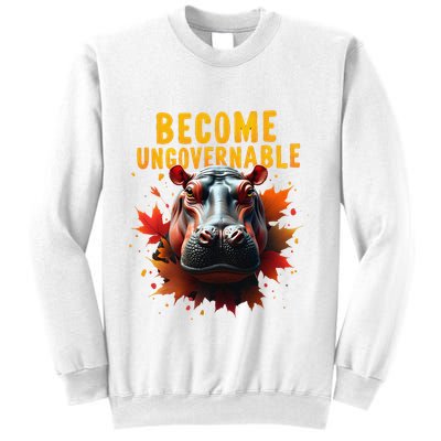 Become Ungovernable Funny Baby Hippo Moo Deng Funny Groovy Sweatshirt