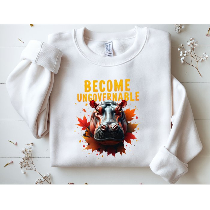 Become Ungovernable Funny Baby Hippo Moo Deng Funny Groovy Sweatshirt