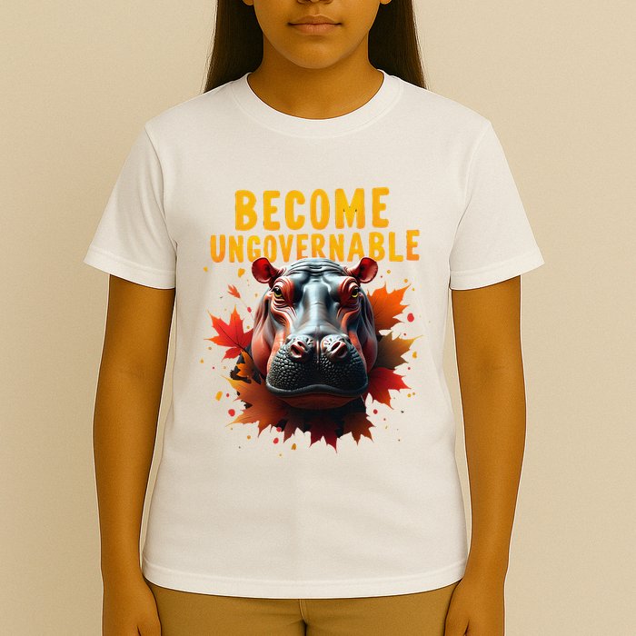 Become Ungovernable Funny Baby Hippo Moo Deng Funny Groovy T-Shirt