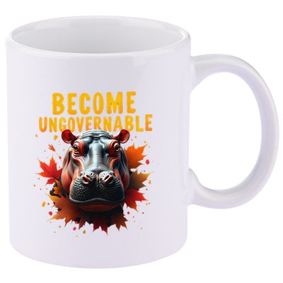 Become Ungovernable Funny Baby Hippo Moo Deng Funny Groovy 11oz C Handle Ceramic Mug