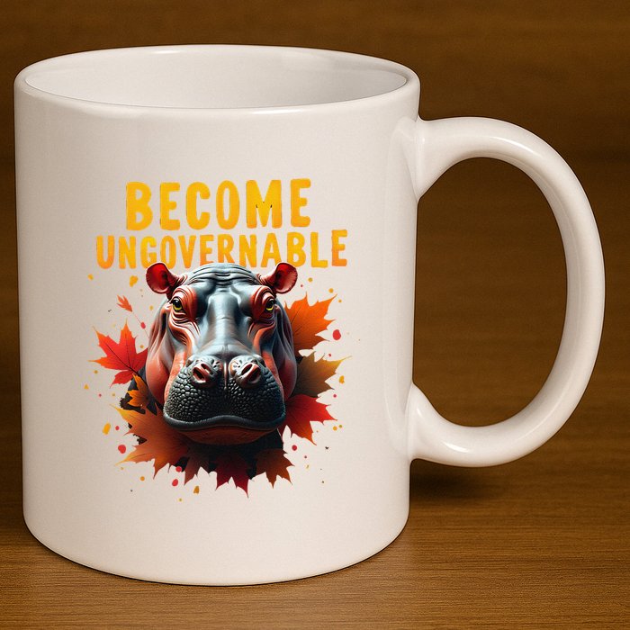 Become Ungovernable Funny Baby Hippo Moo Deng Funny Groovy 11oz C Handle Ceramic Mug