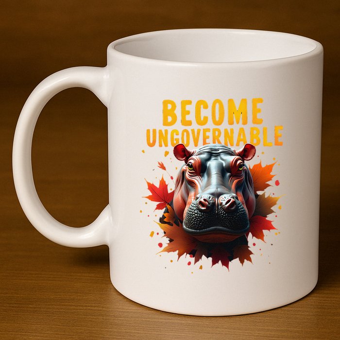Become Ungovernable Funny Baby Hippo Moo Deng Funny Groovy 11oz C Handle Ceramic Mug