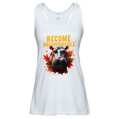 Become Ungovernable Funny Baby Hippo Moo Deng Funny Groovy Ladies Essential Flowy Tank