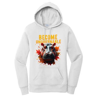 Become Ungovernable Funny Baby Hippo Moo Deng Funny Groovy Women's Pullover Hoodie