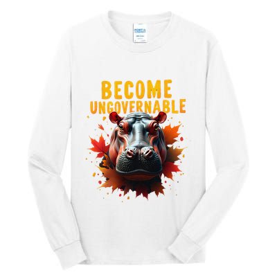 Become Ungovernable Funny Baby Hippo Moo Deng Funny Groovy Tall Long Sleeve T-Shirt