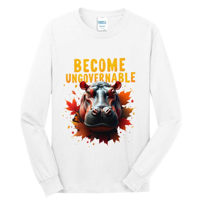 Become Ungovernable Funny Baby Hippo Moo Deng Funny Groovy Tall Long Sleeve T-Shirt