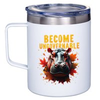 Become Ungovernable Funny Baby Hippo Moo Deng Funny Groovy 12oz Stainless Steel Coffee Mug
