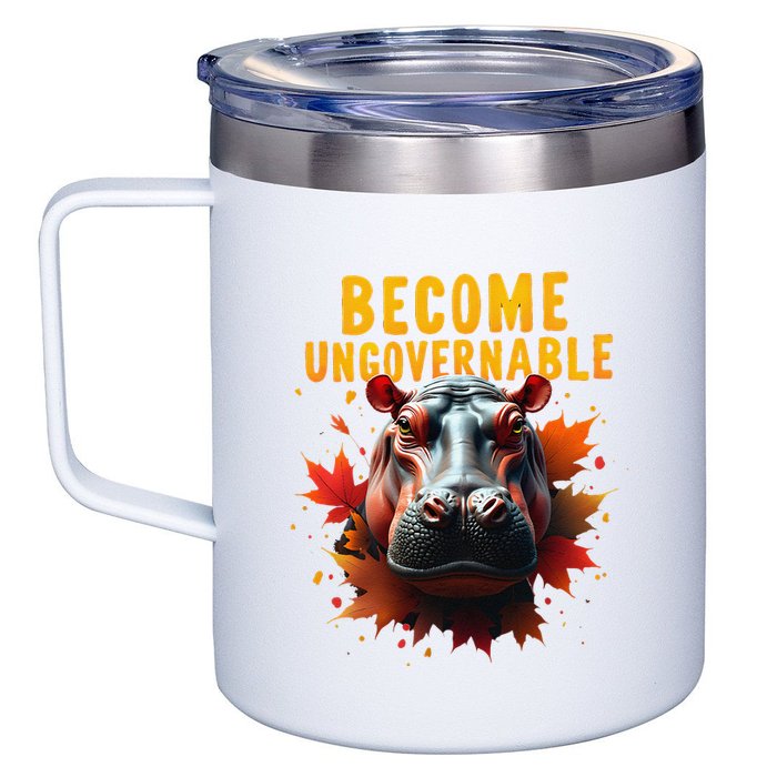 Become Ungovernable Funny Baby Hippo Moo Deng Funny Groovy 12oz Stainless Steel Coffee Mug