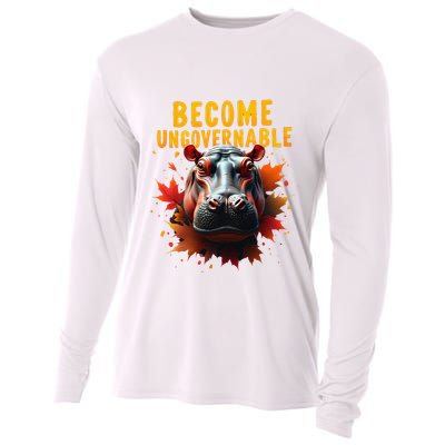 Become Ungovernable Funny Baby Hippo Moo Deng Funny Groovy Cooling Performance Long Sleeve Crew