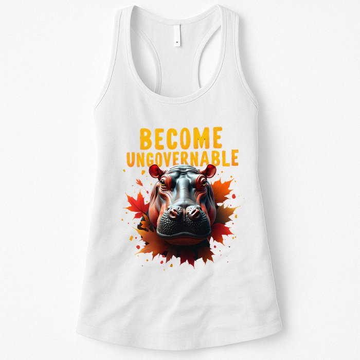 Become Ungovernable Funny Baby Hippo Moo Deng Funny Groovy Womens Tank Top
