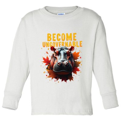 Become Ungovernable Funny Baby Hippo Moo Deng Funny Groovy Toddler Long Sleeve Shirt