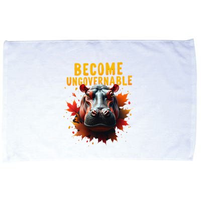 Become Ungovernable Funny Baby Hippo Moo Deng Funny Groovy Microfiber Hand Towel