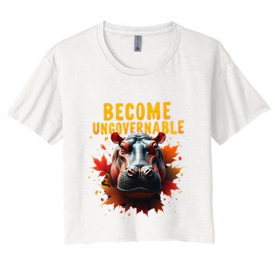 Become Ungovernable Funny Baby Hippo Moo Deng Funny Groovy Crop Top