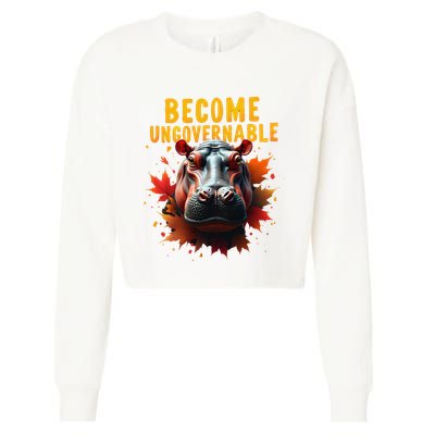 Become Ungovernable Funny Baby Hippo Moo Deng Funny Groovy Cropped Pullover Crew