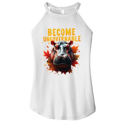Become Ungovernable Funny Baby Hippo Moo Deng Funny Groovy Women's Perfect Tri Rocker Tank