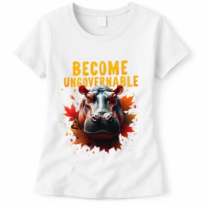 Become Ungovernable Funny Baby Hippo Moo Deng Funny Groovy Womens T-Shirt