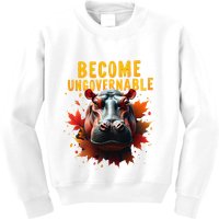 Become Ungovernable Funny Baby Hippo Moo Deng Funny Groovy Kids Sweatshirt