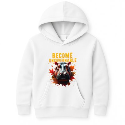 Become Ungovernable Funny Baby Hippo Moo Deng Funny Groovy Kids Hoodie