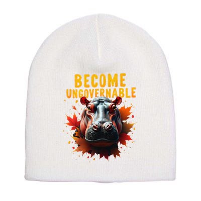 Become Ungovernable Funny Baby Hippo Moo Deng Funny Groovy Short Acrylic Beanie