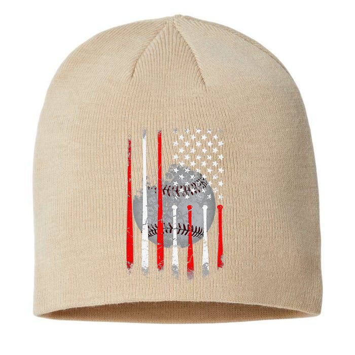 Baseball USA Flag American Flag Vintage For Dad Fathers Day Sustainable Beanie