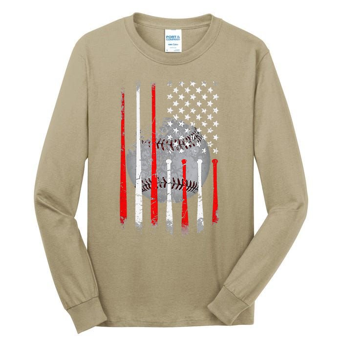 Baseball USA Flag American Flag Vintage For Dad Fathers Day Tall Long Sleeve T-Shirt