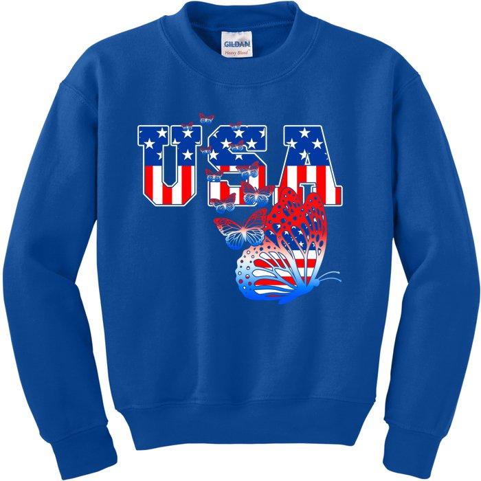 Butterfly Usa Flag Funny 4th Of July Daughter Mom Cute Gift Kids Sweatshirt