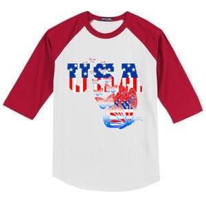 Butterfly Usa Flag Funny 4th Of July Daughter Mom Cute Gift Kids Colorblock Raglan Jersey