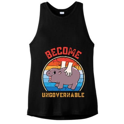Become Ungovernable Funny Moo Deng Baby Hippo Ladies PosiCharge Tri-Blend Wicking Tank