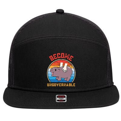 Become Ungovernable Funny Moo Deng Baby Hippo 7 Panel Mesh Trucker Snapback Hat