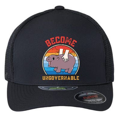 Become Ungovernable Funny Moo Deng Baby Hippo Flexfit Unipanel Trucker Cap