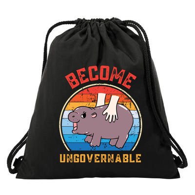 Become Ungovernable Funny Moo Deng Baby Hippo Drawstring Bag