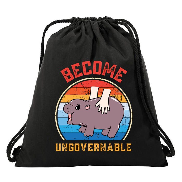 Become Ungovernable Funny Moo Deng Baby Hippo Drawstring Bag
