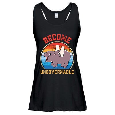 Become Ungovernable Funny Moo Deng Baby Hippo Ladies Essential Flowy Tank