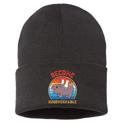 Become Ungovernable Funny Moo Deng Baby Hippo Sustainable Knit Beanie