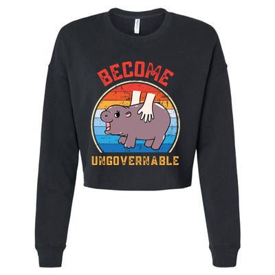 Become Ungovernable Funny Moo Deng Baby Hippo Cropped Pullover Crew