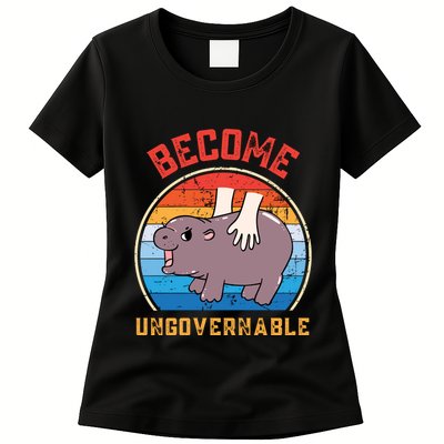 Become Ungovernable Funny Moo Deng Baby Hippo Womens T-Shirt