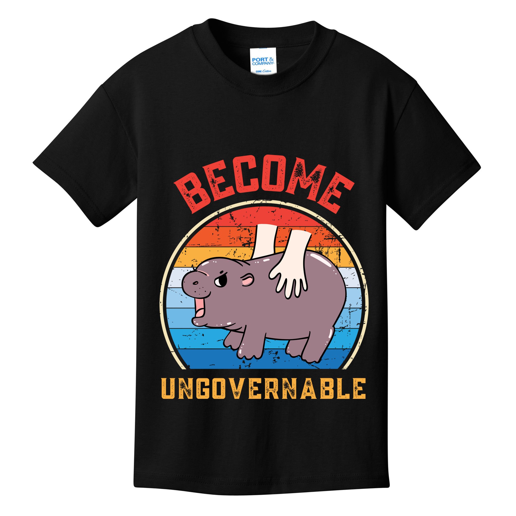 Become Ungovernable Funny Moo Deng Baby Hippo Kids T-Shirt