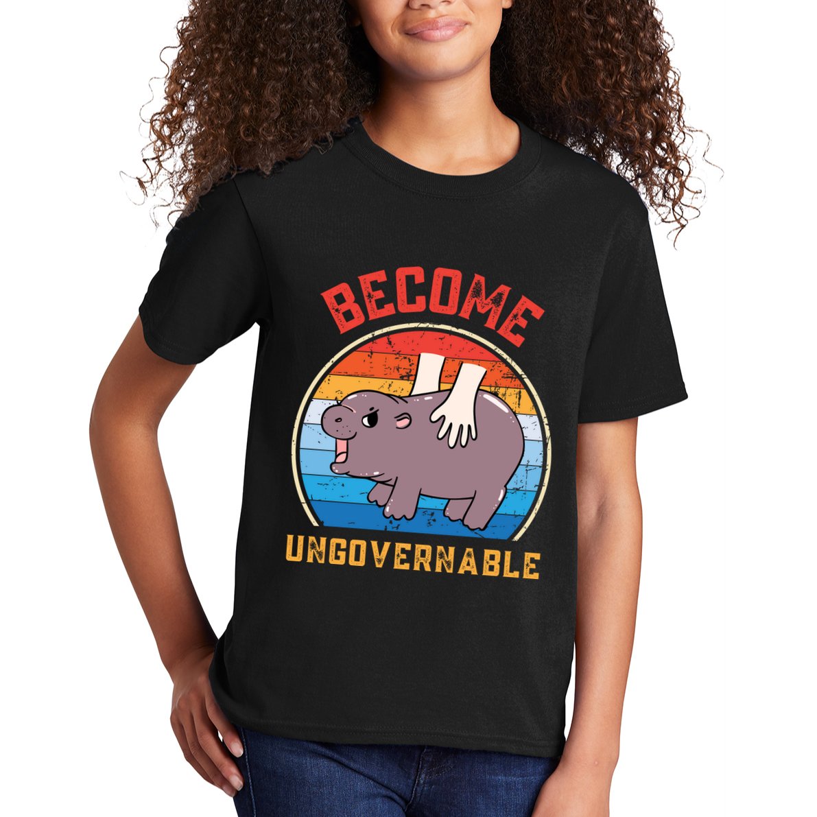 Become Ungovernable Funny Moo Deng Baby Hippo Kids T-Shirt