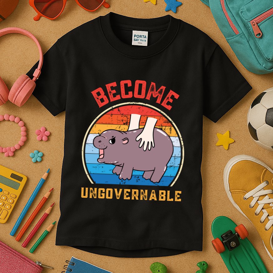 Become Ungovernable Funny Moo Deng Baby Hippo Kids T-Shirt
